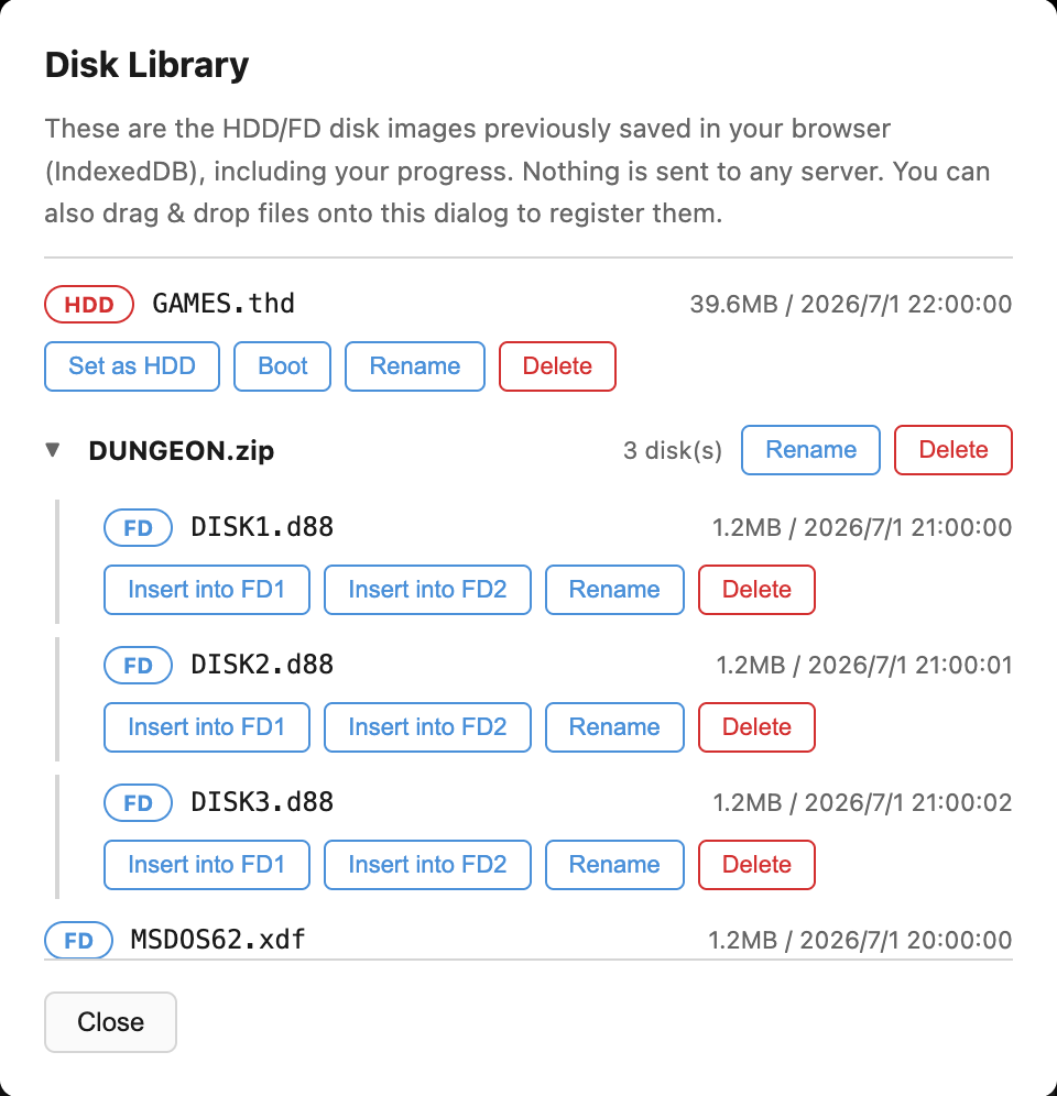 Disk Library dialog with an archive folder expanded