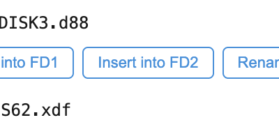 The "Insert from library" menu on an FD slot, listing the disks in a folder