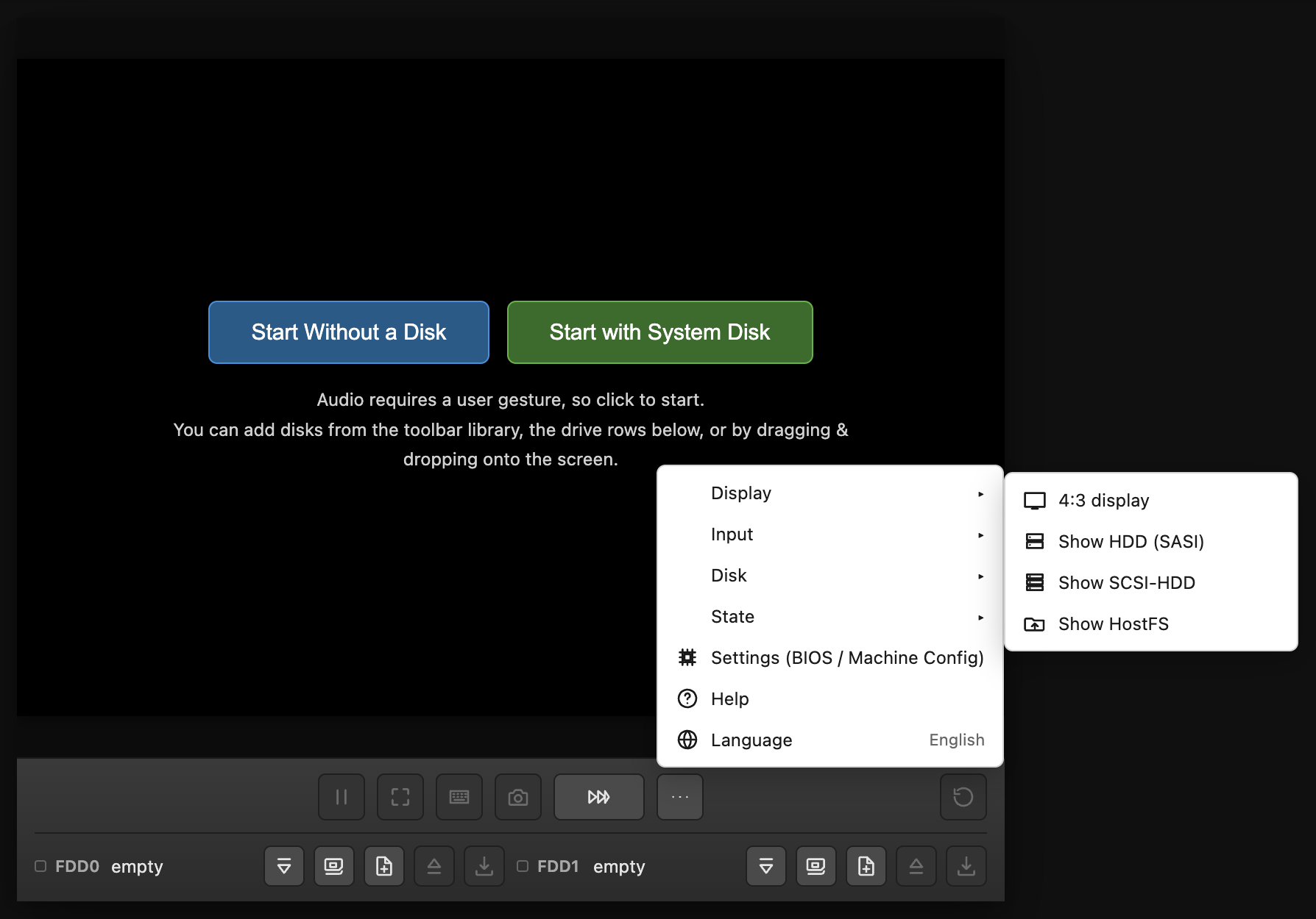 The 'Show HostFS' toggle in the 'Display' group of the '…' menu