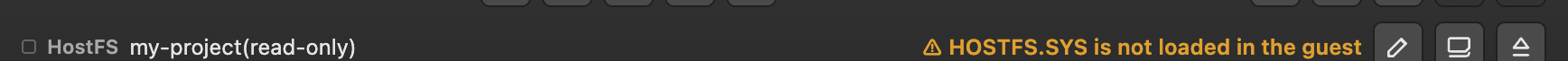 The HostFS row showing the '⚠ HOSTFS.SYS is not loaded in the guest' warning